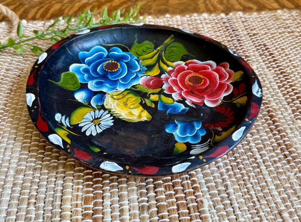 Vintage Mexican Batea Tray | Hand Painted Wooden Folk Art